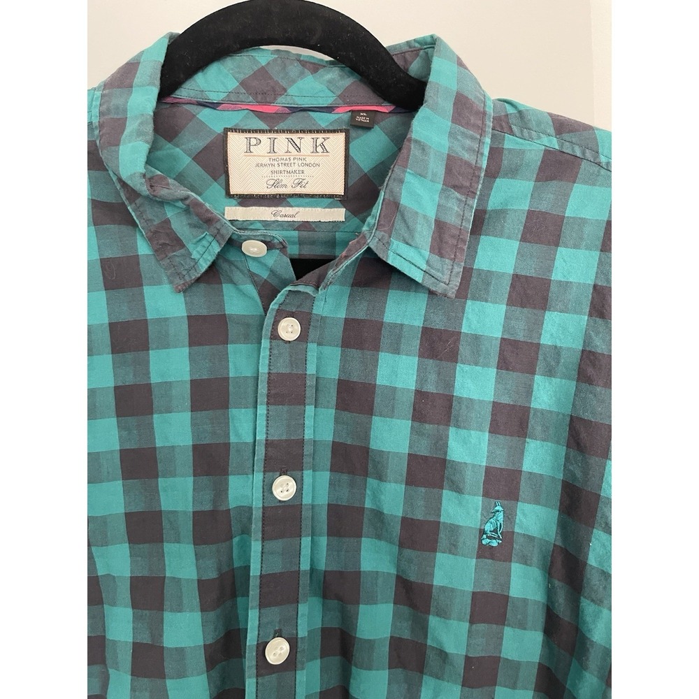 Thomas‎ Pink London Men's Casual XL Plaid Teal Slim Fit